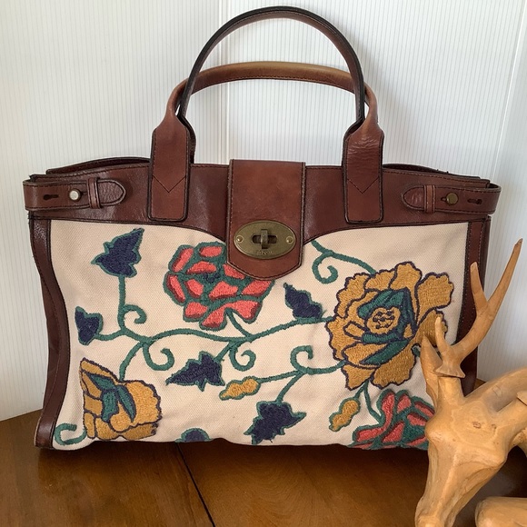 Fossil Bags Fossil Vintage Reissue Embroidered Leather Weekender